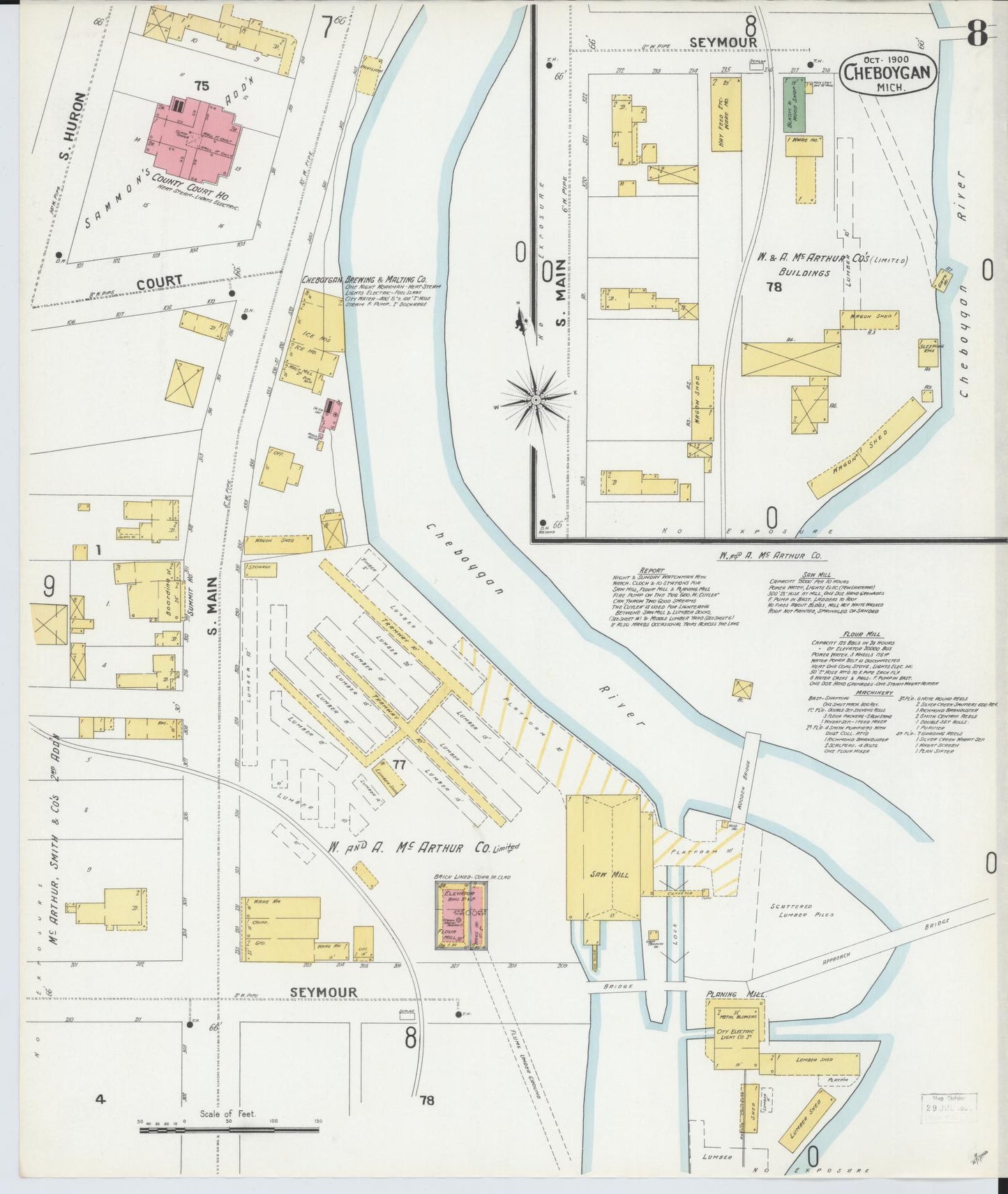 Sanborn Fire Insurance Map from Cheboygan, Cheboygan County, Michigan (1900), Sheet #0008 - Historic Sanborn Fire Insurance Map Print, vintage old map wall art, antique decor, genealogy gift, Michigan Michigan map