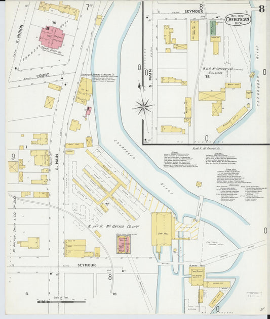 Sanborn Fire Insurance Map from Cheboygan, Cheboygan County, Michigan (1900), Sheet #0008 - Historic Sanborn Fire Insurance Map Print, vintage old map wall art, antique decor, genealogy gift, Michigan Michigan map