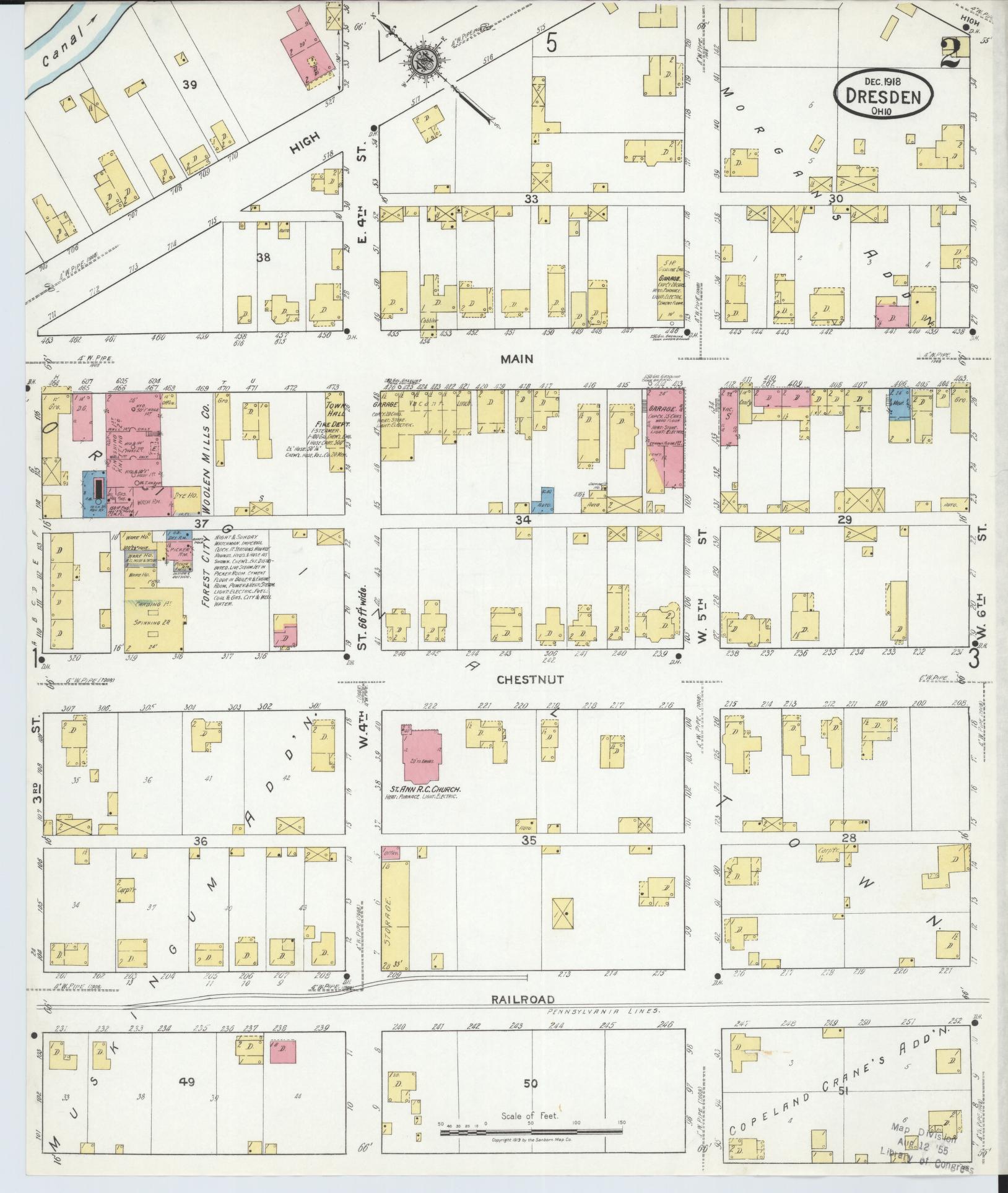 Sanborn Fire Insurance Map from Dresden, Muskingum County, Ohio (1918), Sheet #0002 - Complete Map Set gallery image, historic Sanborn map, vintage wall art, Ohio Ohio
