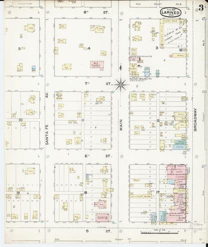 Sanborn Fire Insurance Map from Larned, Pawnee County, Kansas (1887), Sheet #0003 - Complete Map Set gallery image, historic Sanborn map, vintage wall art, Kansas Kansas