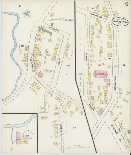 Sanborn Fire Insurance Map from Haverstraw, Rockland County, New York (1887), Sheet #0004 - Historic Sanborn Fire Insurance Map Print, vintage old map wall art, antique decor, genealogy gift, New York New York map