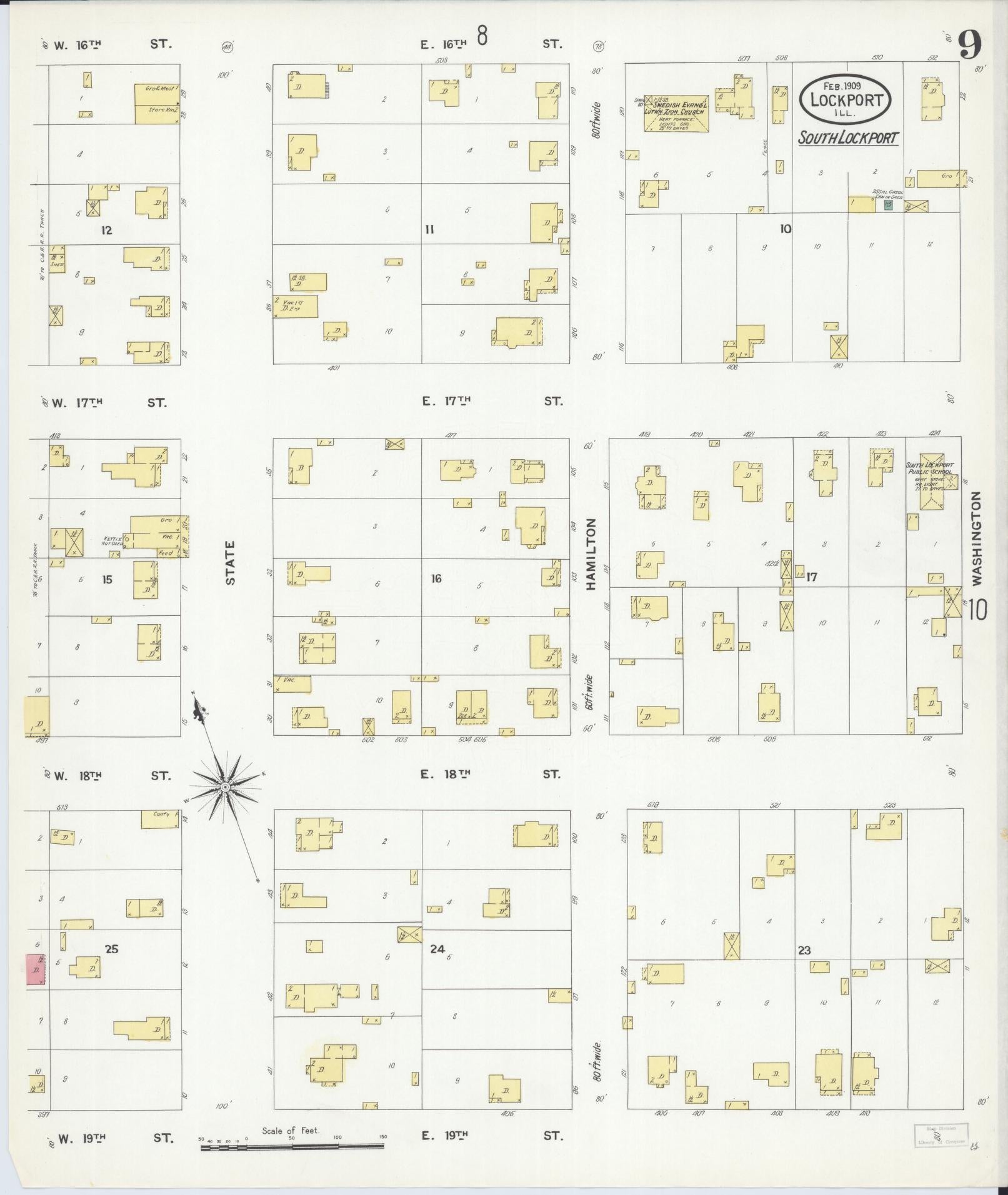 Sanborn Fire Insurance Map from Lockport, Will County, Illinois (1909), Sheet #0009 - Historic Sanborn Fire Insurance Map Print, vintage old map wall art, antique decor, genealogy gift, Illinois Illinois map