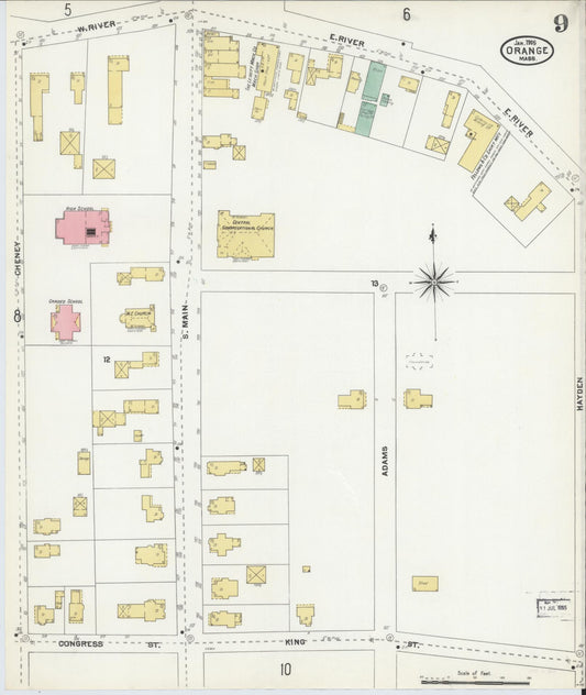 Sanborn Fire Insurance Map from Orange, Franklin County, Massachusetts (1905), Sheet #0009 - Historic Sanborn Fire Insurance Map Print, vintage old map wall art, antique decor, genealogy gift, Massachusetts Massachusetts map