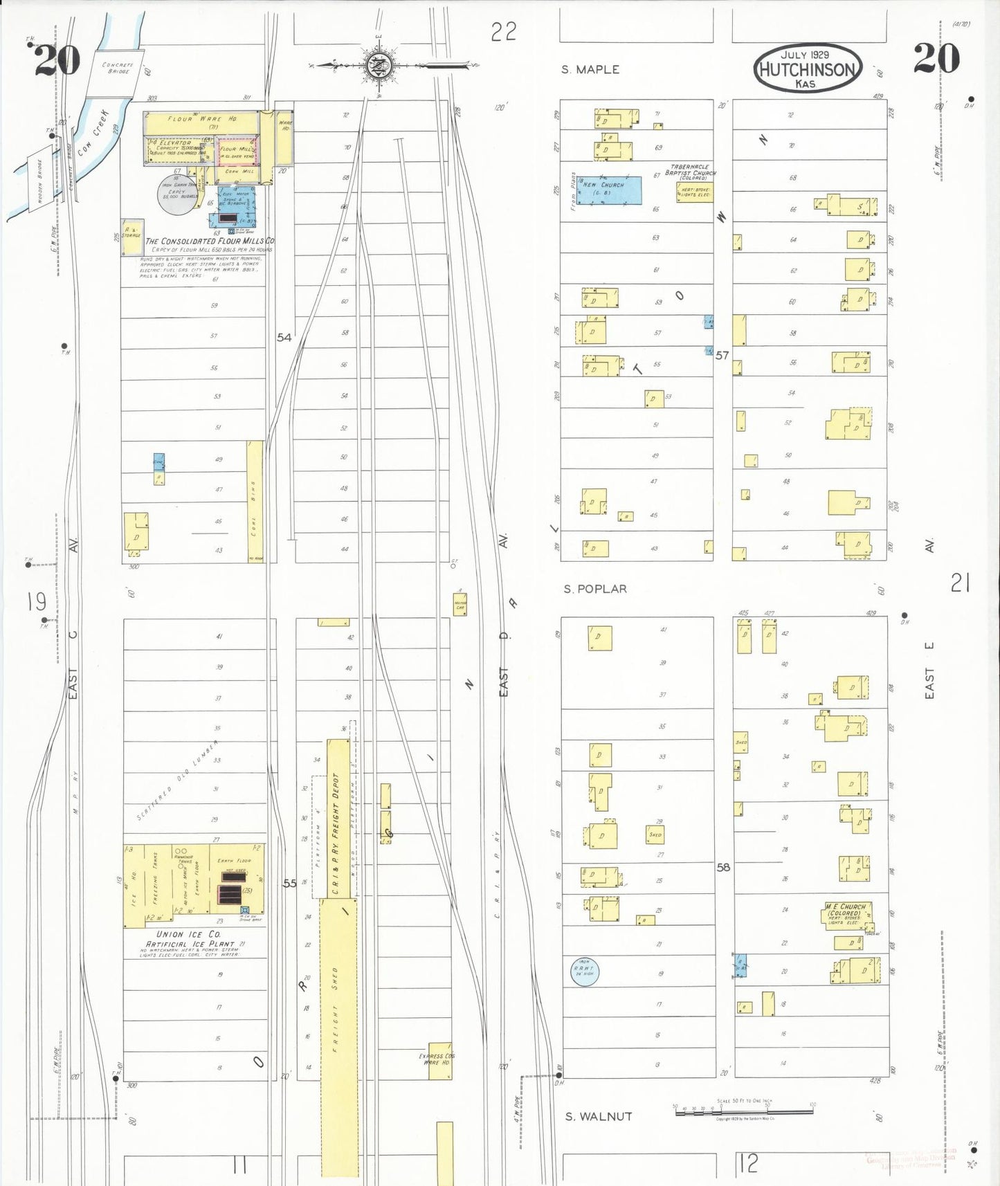 Sanborn Fire Insurance Map from Hutchinson, Reno County, Kansas (1929), Sheet #0021 - Complete Map Set gallery image, historic Sanborn map, vintage wall art, Kansas Kansas