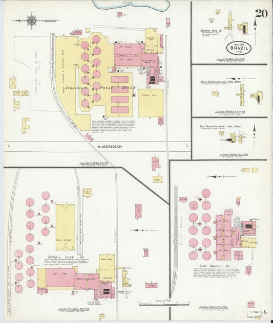 Sanborn Fire Insurance Map from Brazil, Clay County, Indiana (1910), Sheet #0020 - Historic Sanborn Fire Insurance Map Print, vintage old map wall art, antique decor, genealogy gift, Indiana Indiana map