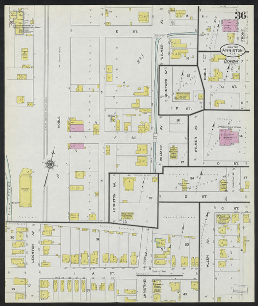 Sanborn Fire Insurance Map from Anniston, Calhoun County, Alabama (1910), Sheet #0036 - Historic Sanborn Fire Insurance Map Print, vintage old map wall art, antique decor, genealogy gift, Alabama Alabama map