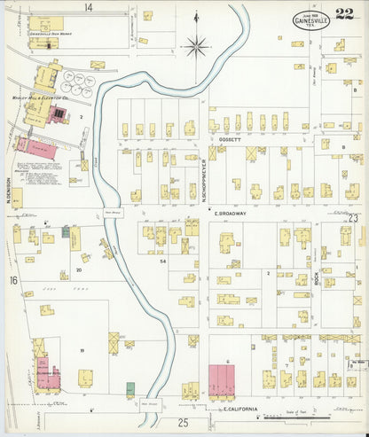 Sanborn Fire Insurance Map from Gainesville, Cooke County, Texas (1908), Sheet #0022 - Historic Sanborn Fire Insurance Map Print, vintage old map wall art, antique decor, genealogy gift, Texas Texas map