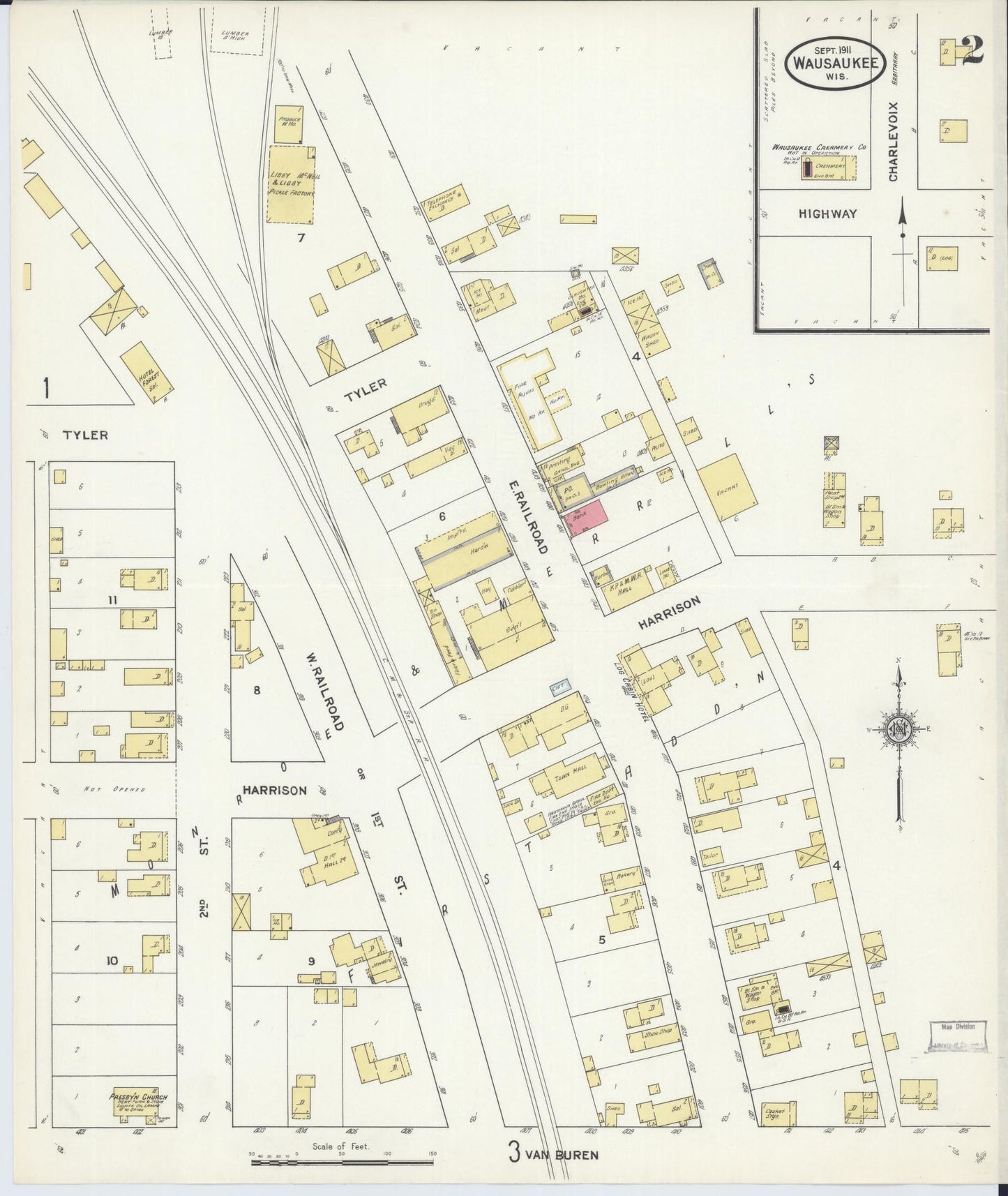 Sanborn Fire Insurance Map from Wausaukee, Marinette County, Wisconsin (1911), Sheet #0002 - Complete Map Set gallery image, historic Sanborn map, vintage wall art, Wisconsin Wisconsin