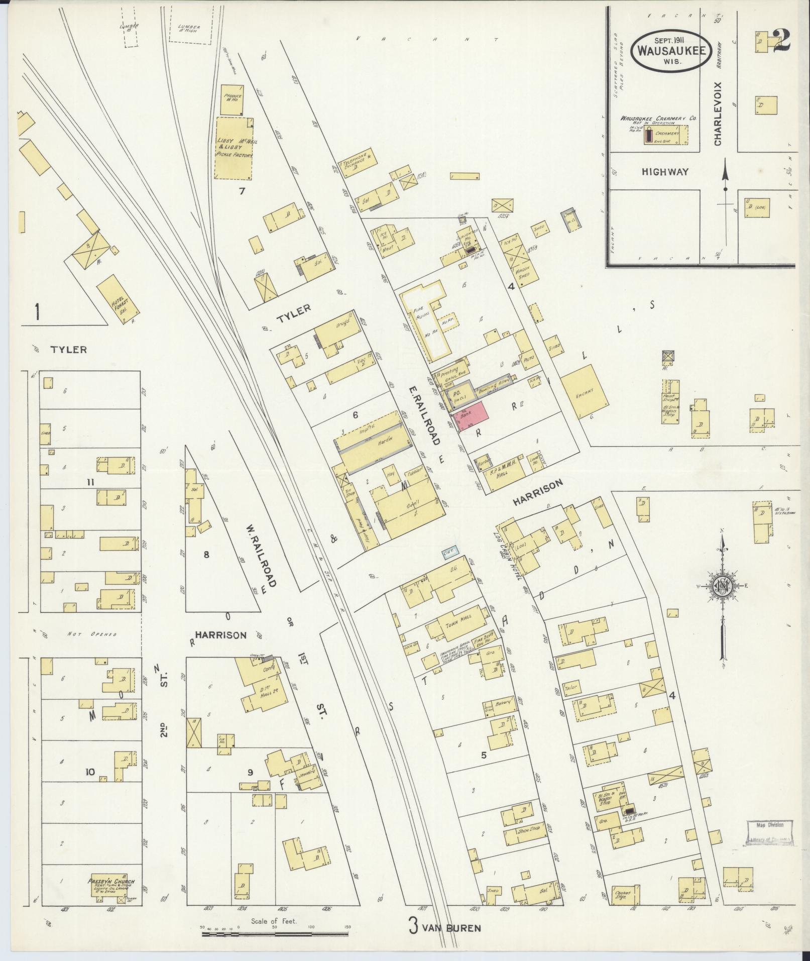 Sanborn Fire Insurance Map from Wausaukee, Marinette County, Wisconsin (1911), Sheet #0002 - Complete Map Set gallery image, historic Sanborn map, vintage wall art, Wisconsin Wisconsin
