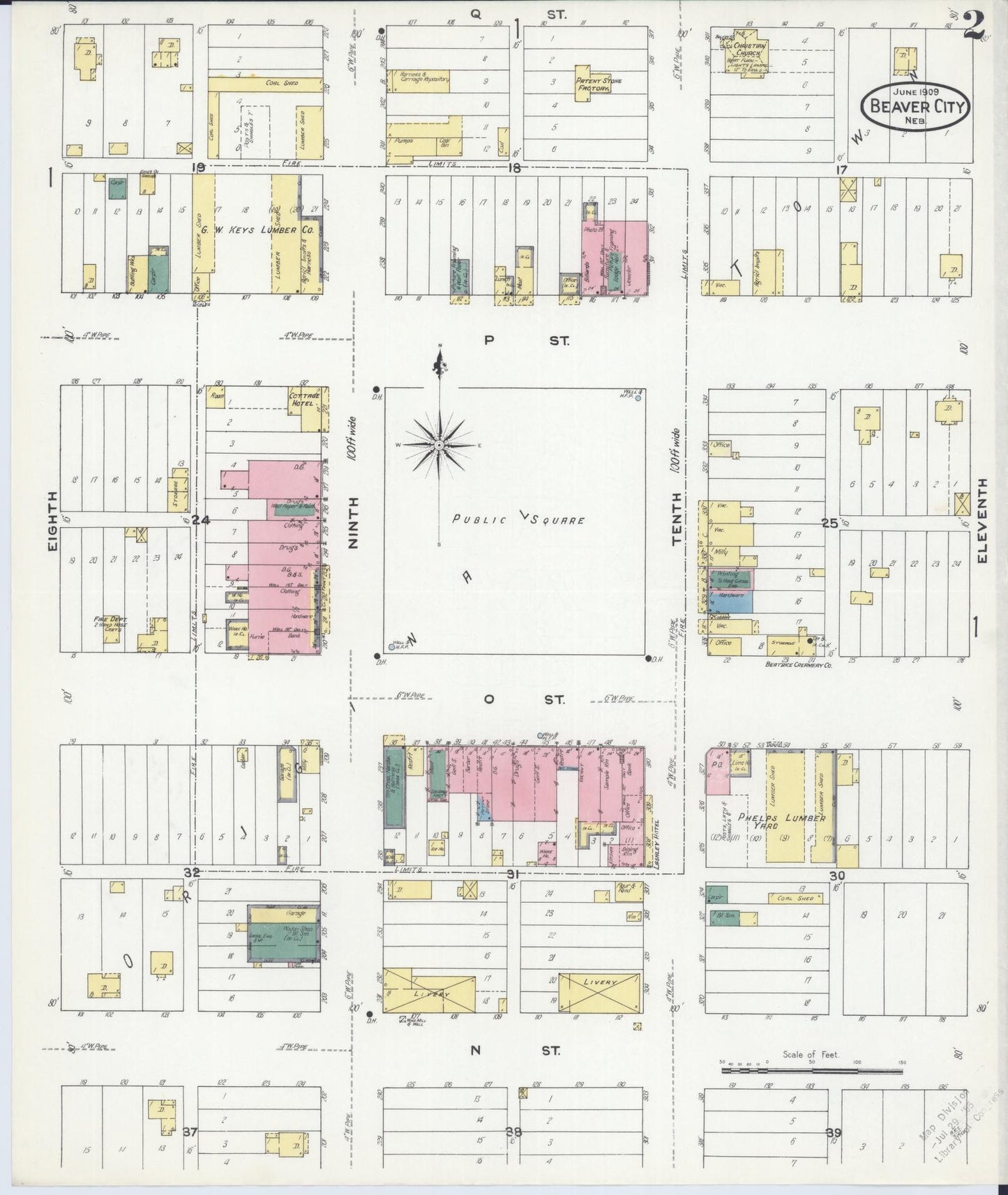 Sanborn Fire Insurance Map from Beaver City, Furnas County, Nebraska (1909), Sheet #0002 - Historic Sanborn Fire Insurance Map Print, vintage old map wall art, antique decor, genealogy gift, Nebraska Nebraska map