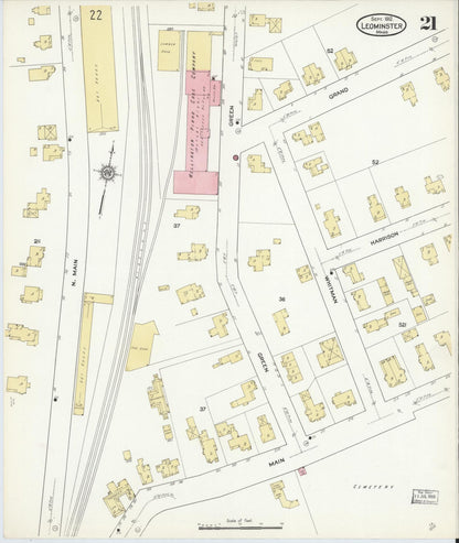 Sanborn Fire Insurance Map from Leominster, Worcester County, Massachusetts (1912), Sheet #0021 - Complete Map Set gallery image, historic Sanborn map, vintage wall art, Massachusetts Massachusetts