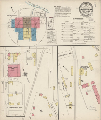 Sanborn Fire Insurance Map from Shepherdstown, Jefferson County, West Virginia (1922), Sheet #0001 - Complete Map Set gallery image, historic Sanborn map, vintage wall art, West Virginia West Virginia