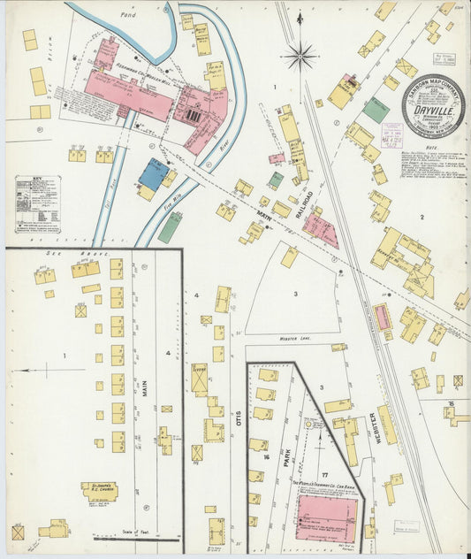 Sanborn Fire Insurance Map from Dayville, Windbam County, Connecticut (1903), Sheet #0001 - Historic Sanborn Fire Insurance Map Print, vintage old map wall art, antique decor, genealogy gift, Connecticut Connecticut map