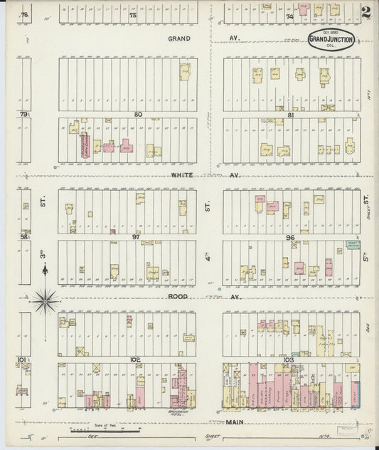 Sanborn Fire Insurance Map from Grand Junction, Mesa County, Colorado (1890), Sheet #0002 - Historic Sanborn Fire Insurance Map Print, vintage old map wall art, antique decor, genealogy gift, Colorado Colorado map
