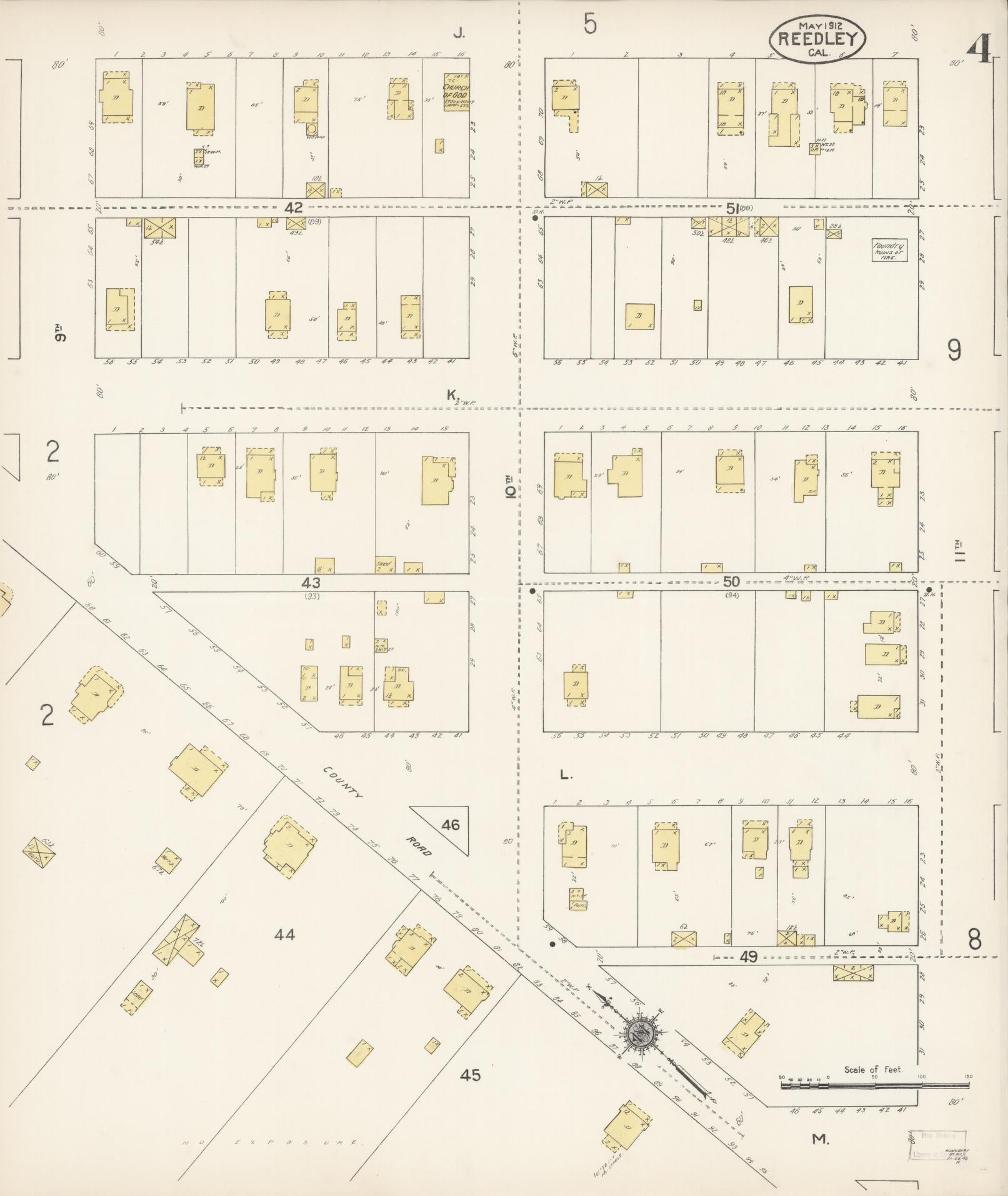Sanborn Fire Insurance Map from Reedley, Fresno County, California (1912), Sheet #0004 - Complete Map Set gallery image, historic Sanborn map, vintage wall art, California California