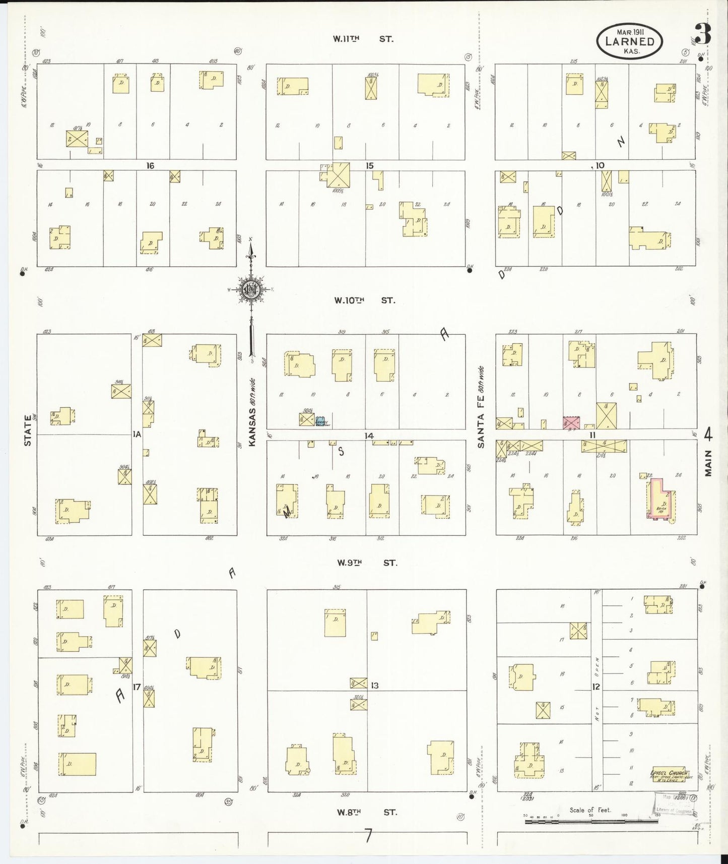 Sanborn Fire Insurance Map from Larned, Pawnee County, Kansas (1911), Sheet #0003 - Complete Map Set gallery image, historic Sanborn map, vintage wall art, Kansas Kansas