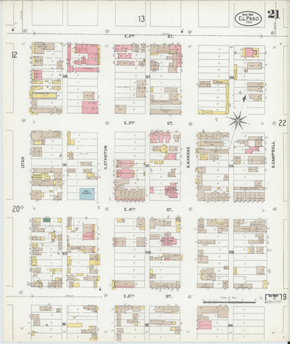 Sanborn Fire Insurance Map from El Paso, El Paso County, Texas (1902), Sheet #0021 - Complete Map Set gallery image, historic Sanborn map, vintage wall art, Texas Texas