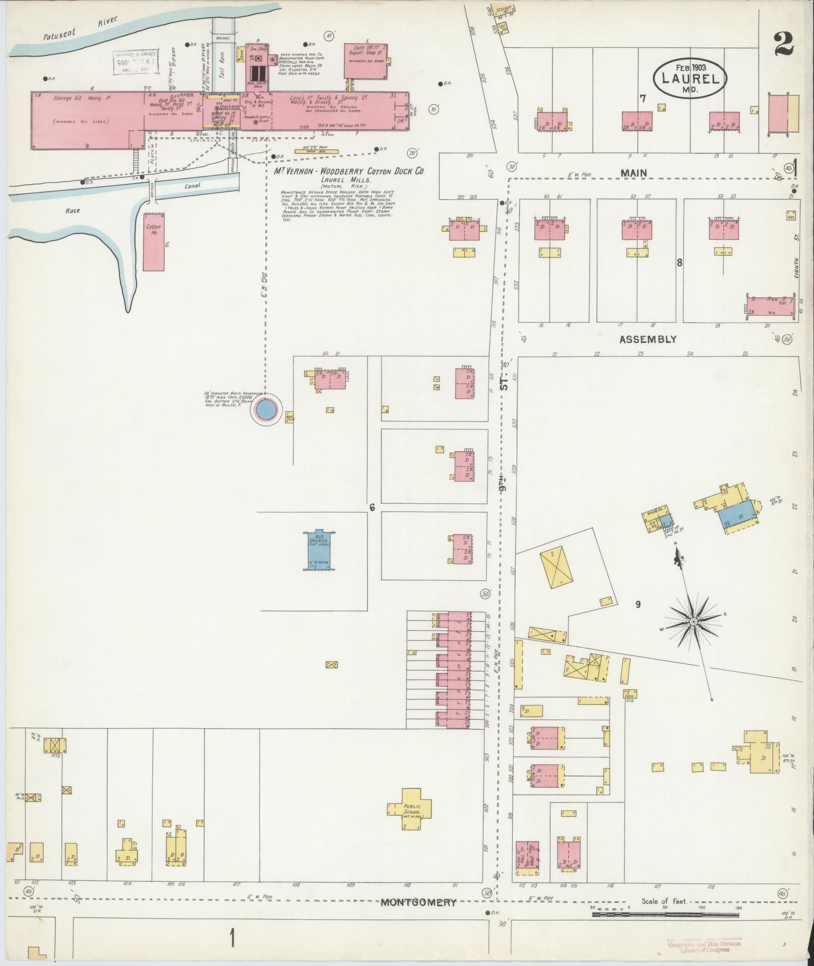 Sanborn Fire Insurance Map from Laurel, Prince Georges County, Maryland (1903), Sheet #0002 - Historic Sanborn Fire Insurance Map Print, vintage old map wall art