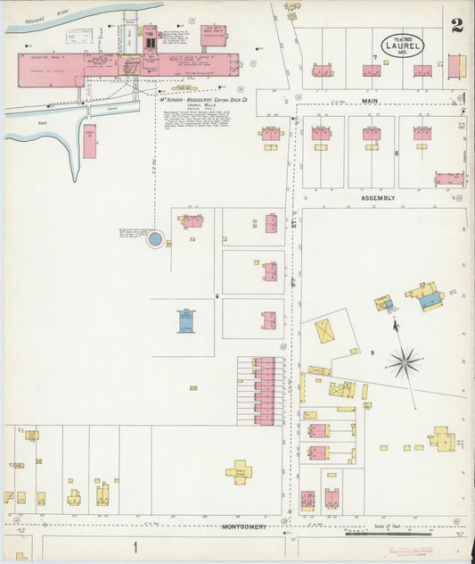 Sanborn Fire Insurance Map from Laurel, Prince Georges County, Maryland (1903), Sheet #0002 - Historic Sanborn Fire Insurance Map Print, vintage old map wall art