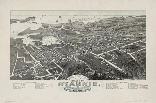 Bird's eye view of the village of Hyannis, Barnstable County, 1884 Mass. 1884. (1884) – Historic Bird’s-Eye View Panorama Print