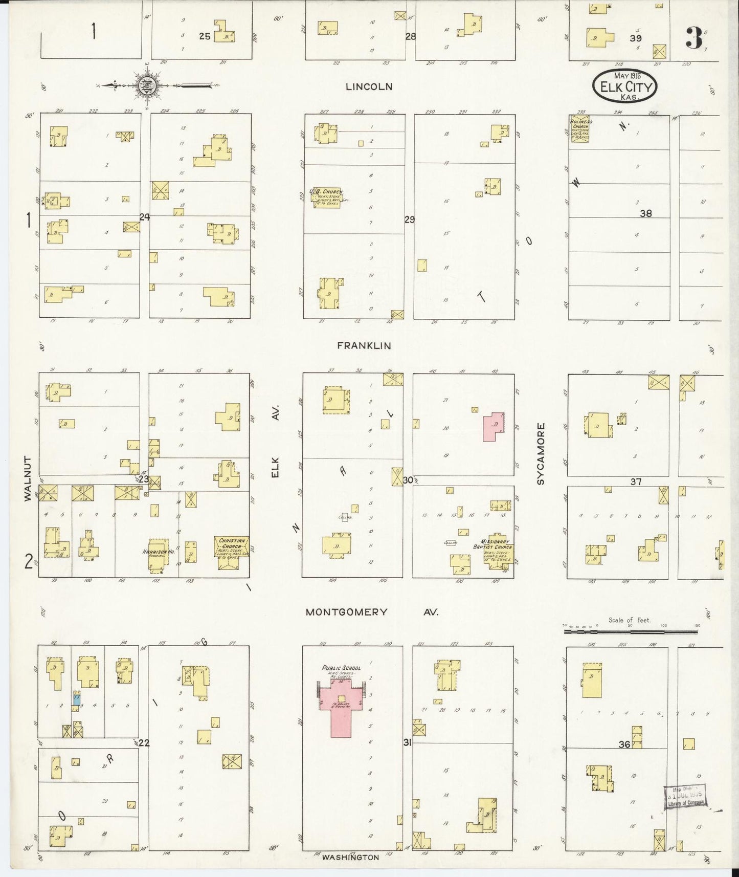 Sanborn Fire Insurance Map from Elk City, Montgomery County, Kansas (1915), Sheet #0003 - Historic Sanborn Fire Insurance Map Print, vintage old map wall art, antique decor, genealogy gift, Kansas Kansas map