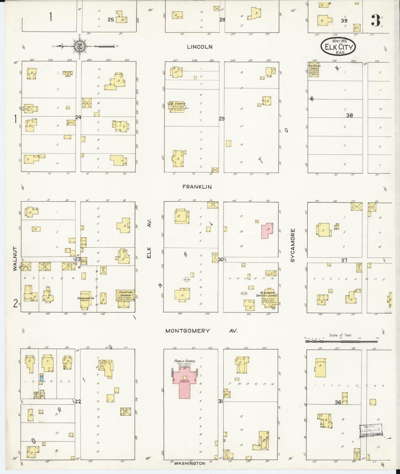 Sanborn Fire Insurance Map from Elk City, Montgomery County, Kansas (1915), Sheet #0003 - Historic Sanborn Fire Insurance Map Print, vintage old map wall art, antique decor, genealogy gift, Kansas Kansas map