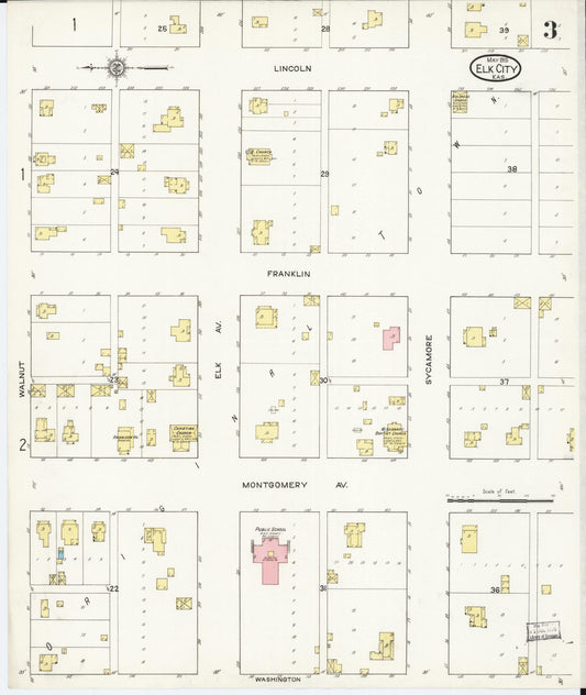 Sanborn Fire Insurance Map from Elk City, Montgomery County, Kansas (1915), Sheet #0003 - Historic Sanborn Fire Insurance Map Print, vintage old map wall art, antique decor, genealogy gift, Kansas Kansas map