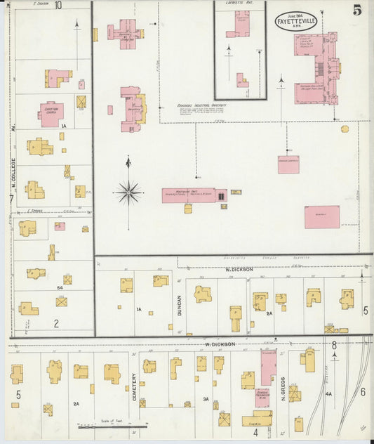 Sanborn Fire Insurance Map from Fayetteville, Washington County, Arkansas (1904), Sheet #0005 - Historic Sanborn Fire Insurance Map Print, vintage old map wall art, antique decor, genealogy gift, Arkansas Arkansas map