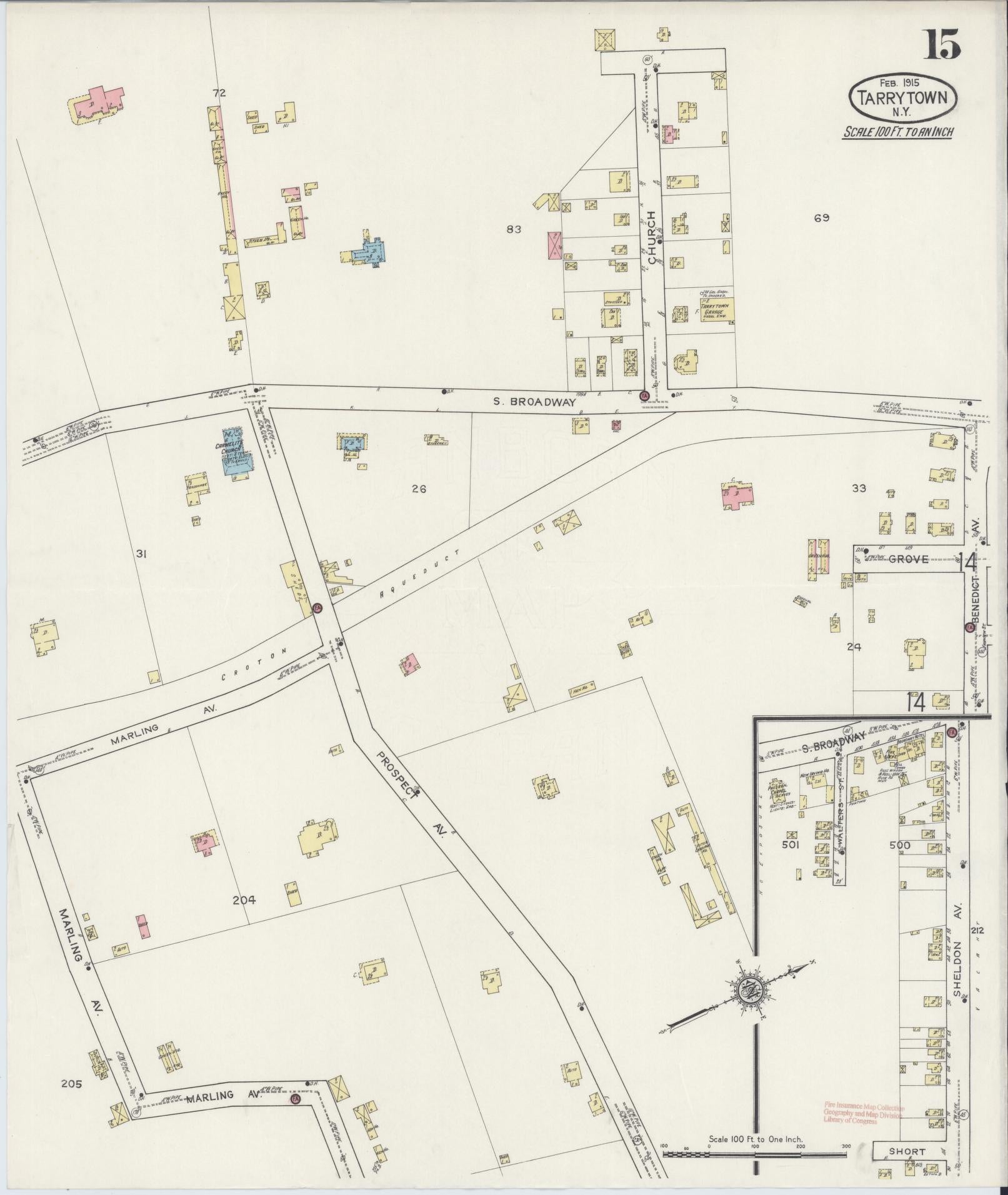 Sanborn Fire Insurance Map from Tarrytown, Westchester County, New York (1915), Sheet #0015 - Historic Sanborn Fire Insurance Map Print, vintage old map wall art, antique decor, genealogy gift, New York New York map