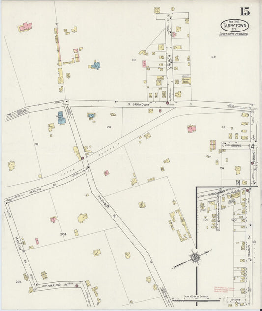 Sanborn Fire Insurance Map from Tarrytown, Westchester County, New York (1915), Sheet #0015 - Historic Sanborn Fire Insurance Map Print, vintage old map wall art, antique decor, genealogy gift, New York New York map