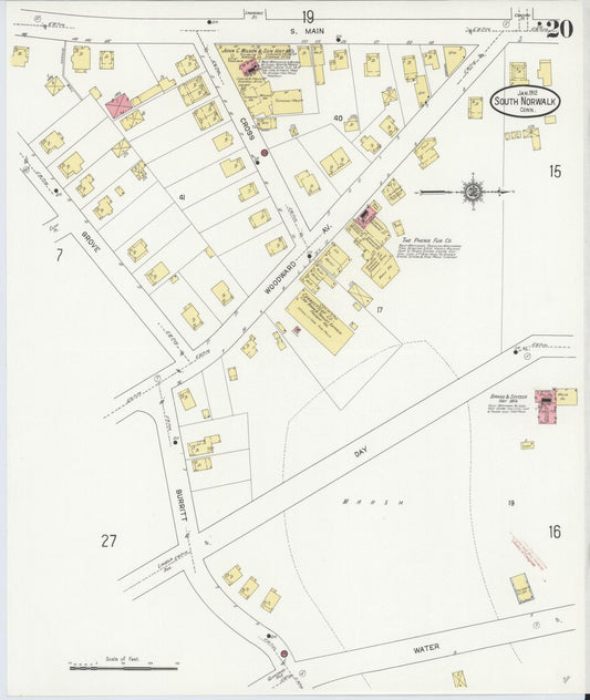 Sanborn Fire Insurance Map from South Norwalk, Fairfield County, Connecticut (1912), Sheet #0020 - Historic Sanborn Fire Insurance Map Print, vintage old map wall art, antique decor, genealogy gift, Connecticut Connecticut map
