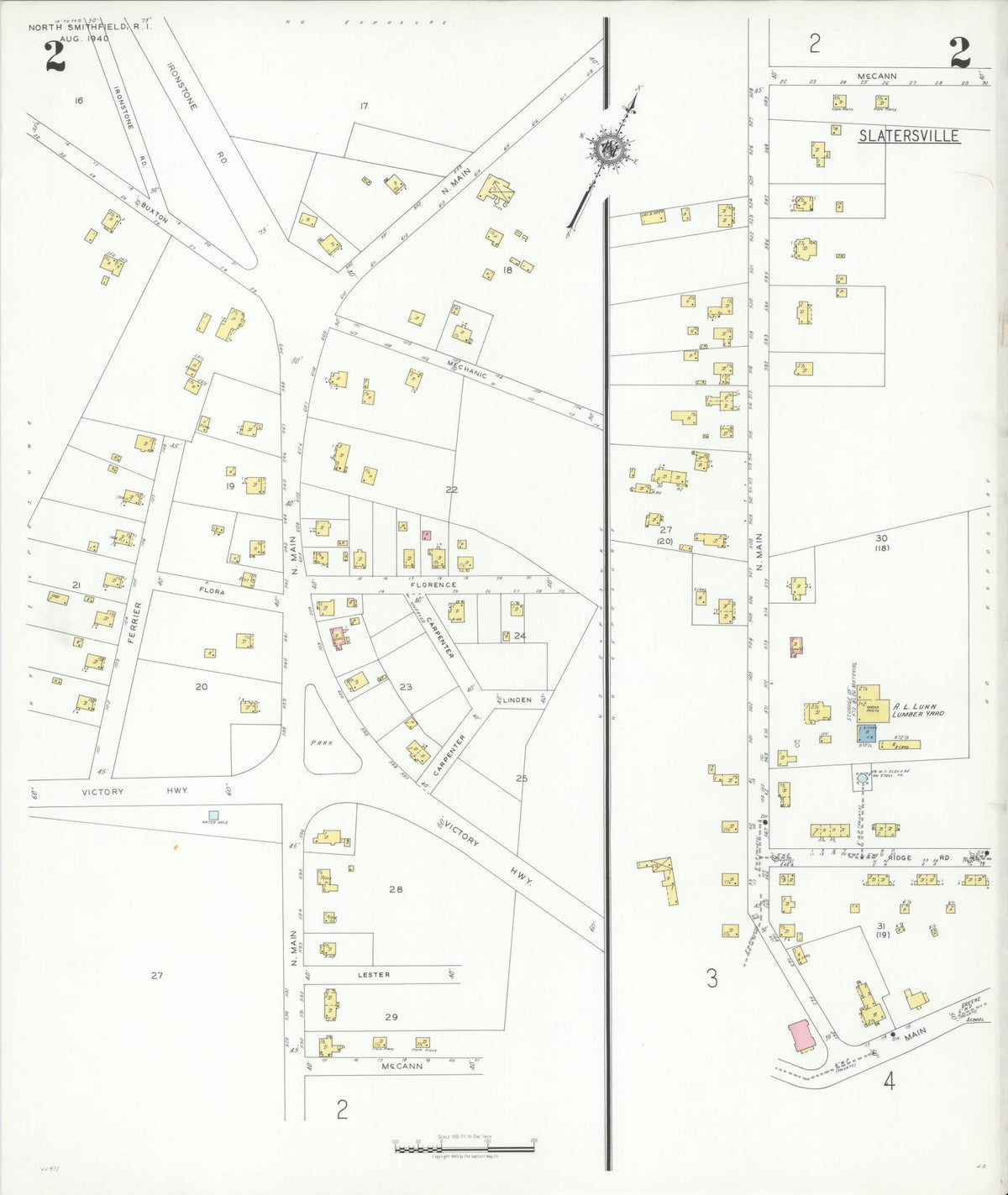 Sanborn Fire Insurance Map from North Smithfield, Providence County, Rhode Island (1940), Sheet #0002 - Historic Sanborn Fire Insurance Map Print, vintage old map wall art, antique decor, genealogy gift, Rhode Island Rhode Island map