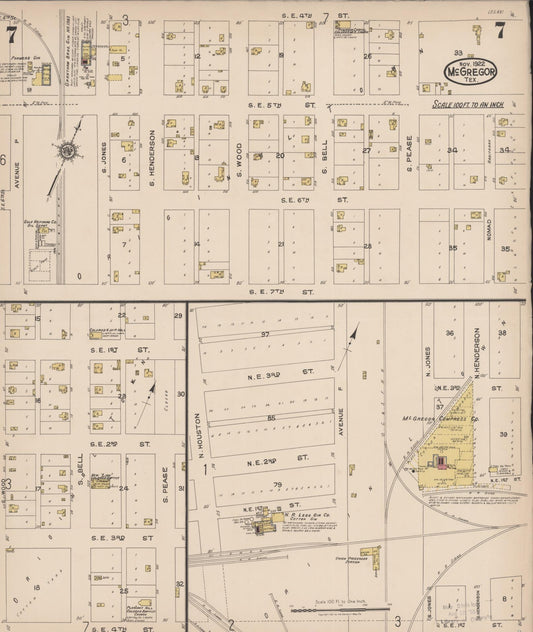 Sanborn Fire Insurance Map from McGregor, McLennan County, Texas (1922), Sheet #0007 - Historic Sanborn Fire Insurance Map Print, vintage old map wall art, antique decor, genealogy gift, Texas Texas map