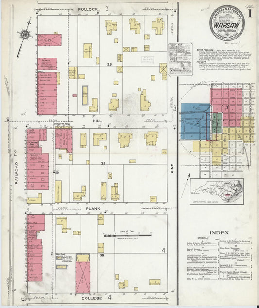Sanborn Fire Insurance Map from Warsaw, Duplin County, North Carolina (1921), Sheet #0001 - Complete Map Set gallery image, historic Sanborn map, vintage wall art, North Carolina North Carolina