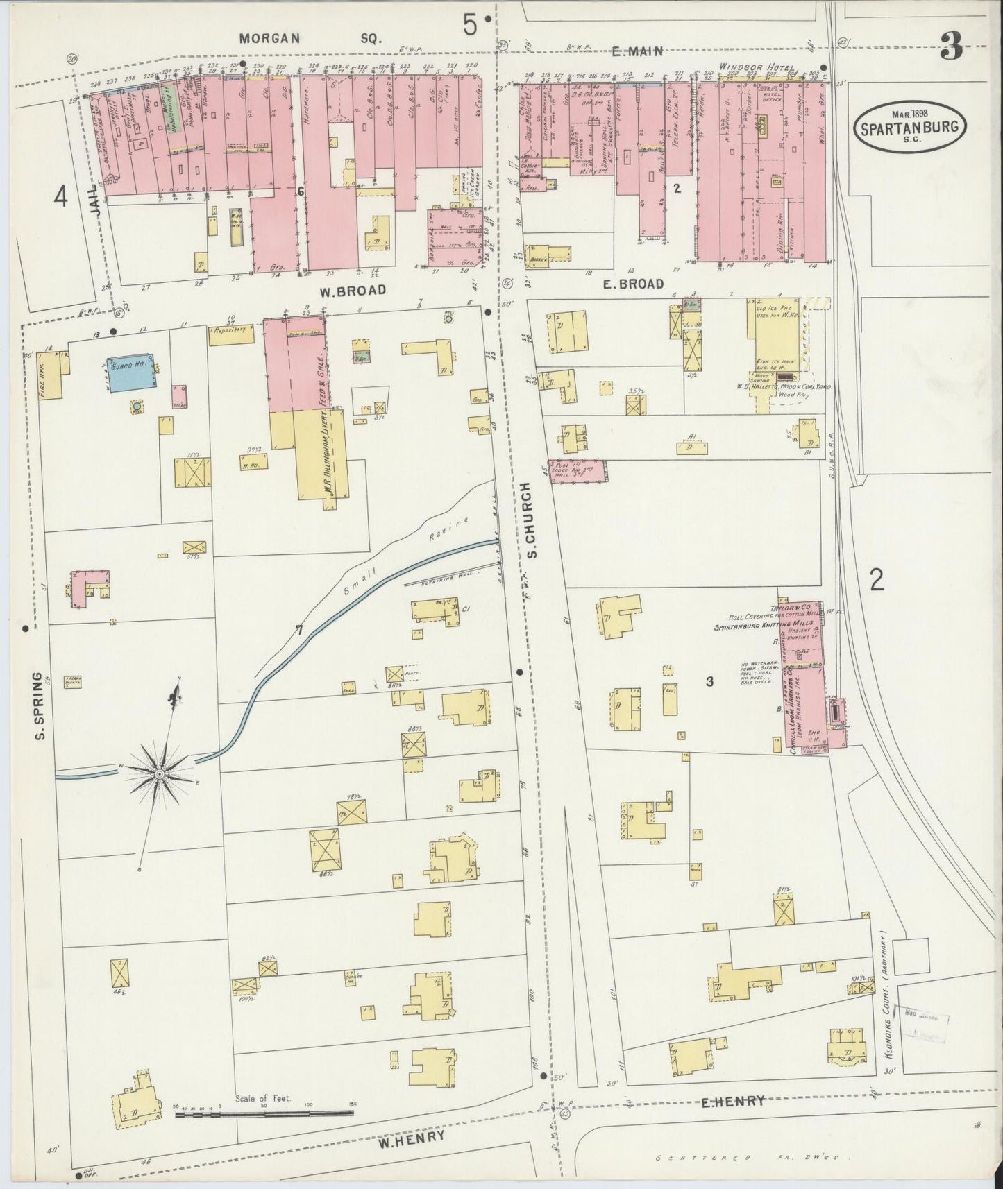 Sanborn Fire Insurance Map from Spartanburg, Spartanburg County, South Carolina (1898), Sheet #0003 - Historic Sanborn Fire Insurance Map Print, vintage old map wall art, antique decor, genealogy gift, South Carolina South Carolina map