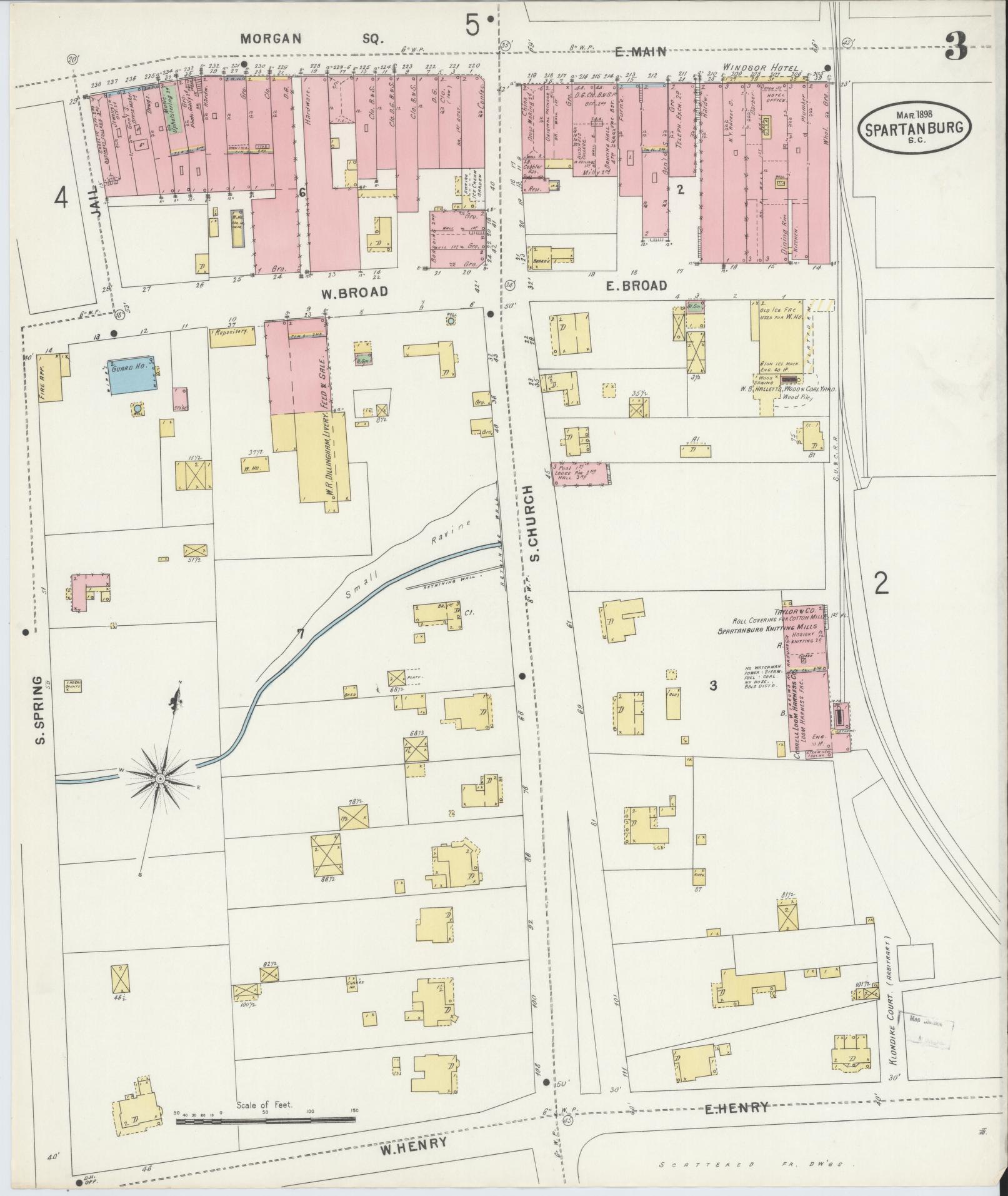 Sanborn Fire Insurance Map from Spartanburg, Spartanburg County, South Carolina (1898), Sheet #0003 - Historic Sanborn Fire Insurance Map Print, vintage old map wall art, antique decor, genealogy gift, South Carolina South Carolina map