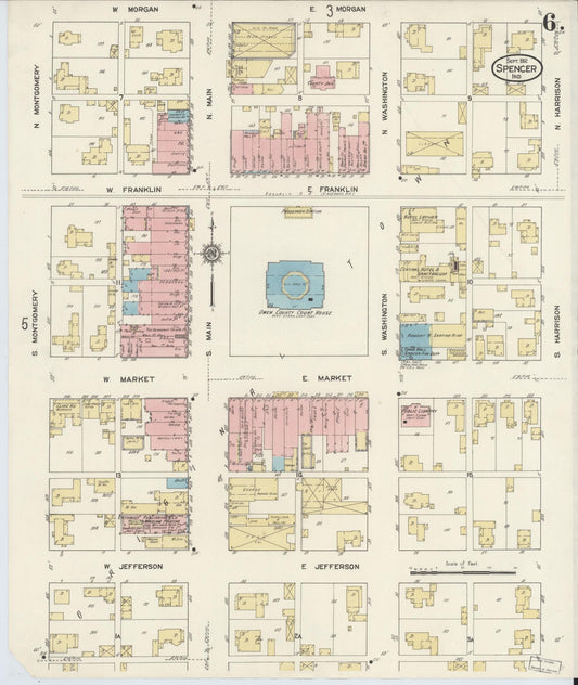 Sanborn Fire Insurance Map from Spencer, Owen County, Indiana (1912), Sheet #0006 - Historic Sanborn Fire Insurance Map Print, vintage old map wall art, antique decor, genealogy gift, Indiana Indiana map