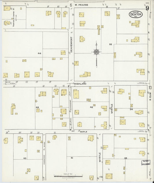 Sanborn Fire Insurance Map from Denton, Denton County, Texas (1921), Sheet #0009 - Historic Sanborn Fire Insurance Map Print, vintage old map wall art, antique decor, genealogy gift, Texas Texas map