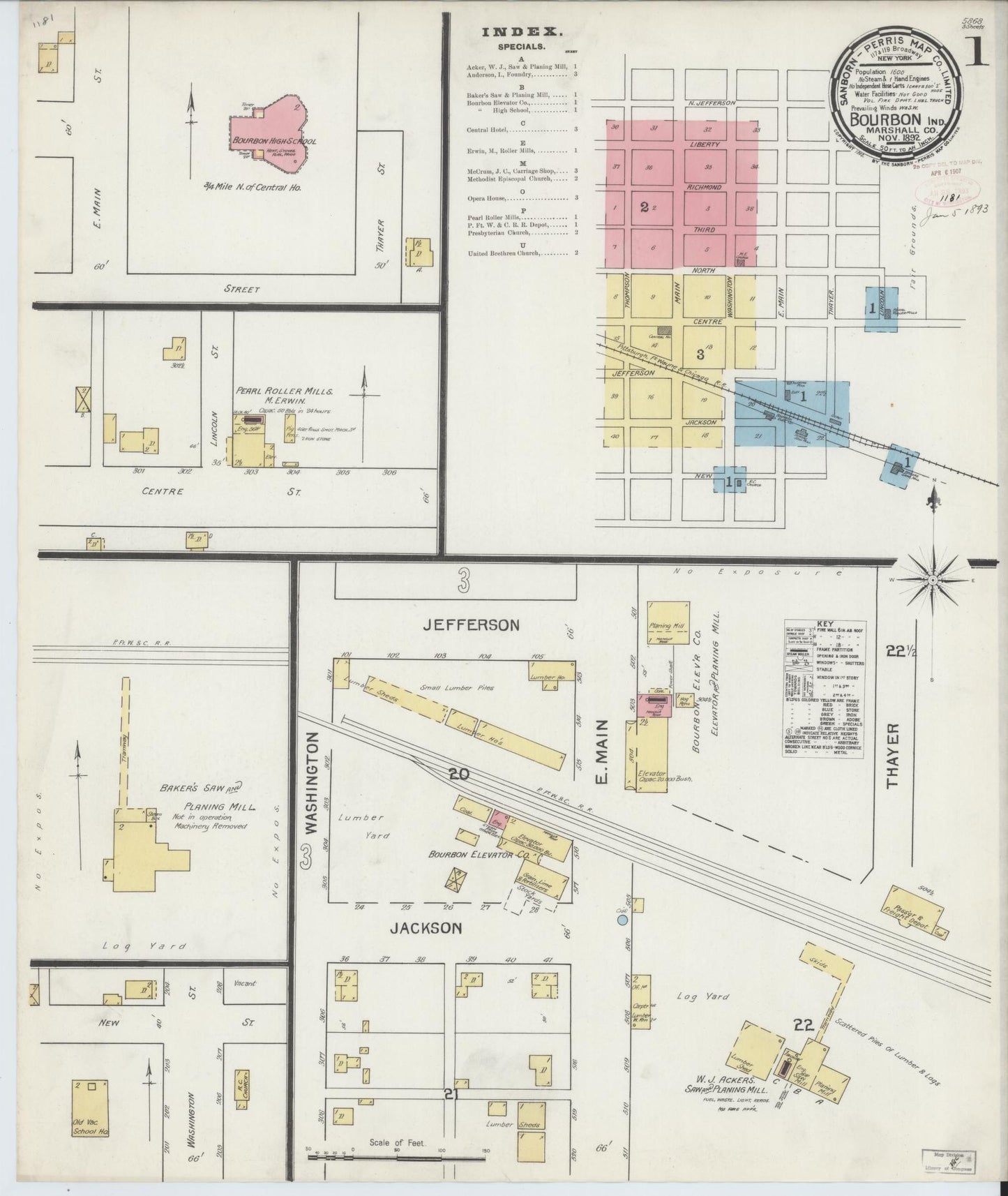 Sanborn Fire Insurance Map from Bourbon, Marshall County, Indiana (1892), Sheet #0001 - Complete Map Set gallery image, historic Sanborn map, vintage wall art, Indiana Indiana