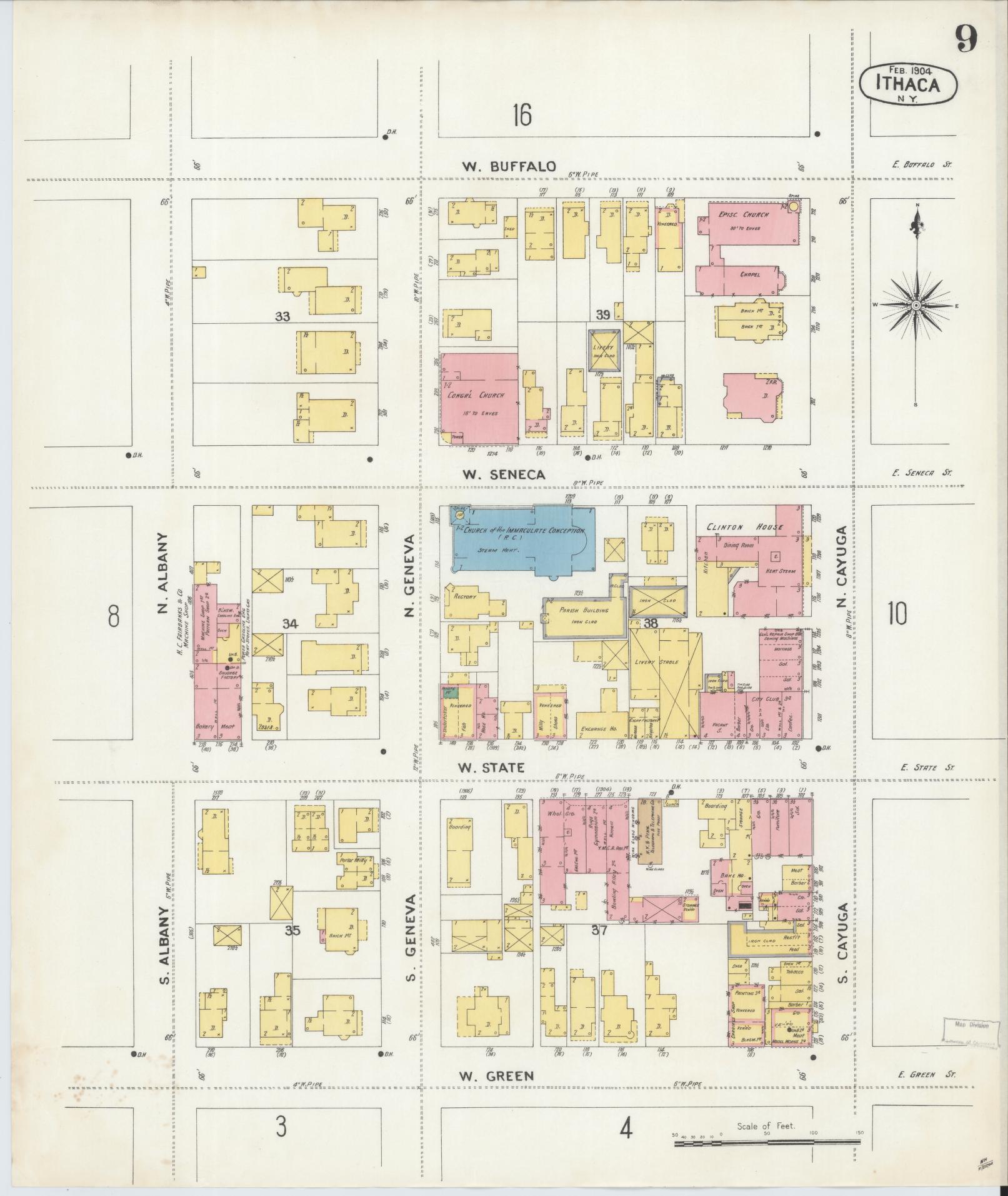 Sanborn Fire Insurance Map from Ithaca, Tompkins County, New York (1904), Sheet #0009 - Complete Map Set gallery image, historic Sanborn map, vintage wall art, New York New York
