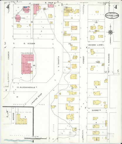Sanborn Fire Insurance Map from Vermillion, Clay County, South Dakota (1923), Sheet #0004 - Complete Map Set gallery image, historic Sanborn map, vintage wall art, South Dakota South Dakota
