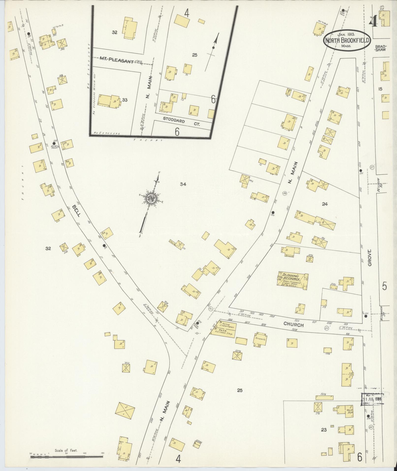 Sanborn Fire Insurance Map from North Brookfield, Worcester County, Massachusetts (1913), Sheet #0004 - Complete Map Set gallery image, historic Sanborn map, vintage wall art, Massachusetts Massachusetts