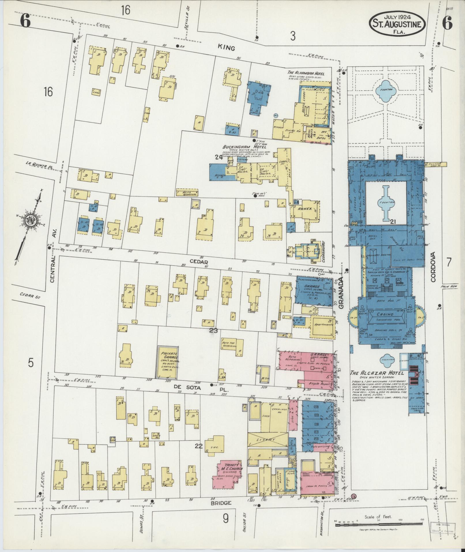 Sanborn Fire Insurance Map from Saint Augustine, Saint John's County, Florida (1924), Sheet #0006 - Historic Sanborn Fire Insurance Map Print, vintage old map wall art, antique decor, genealogy gift, Florida Florida map