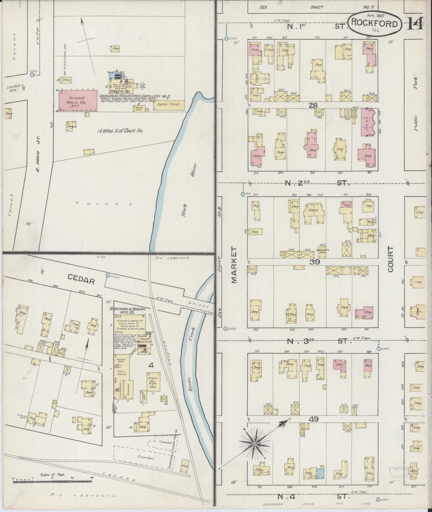 Sanborn Fire Insurance Map from Rockford, Winnebago County, Illinois (1887), Sheet #0014 - Complete Map Set gallery image, historic Sanborn map, vintage wall art, Illinois Illinois