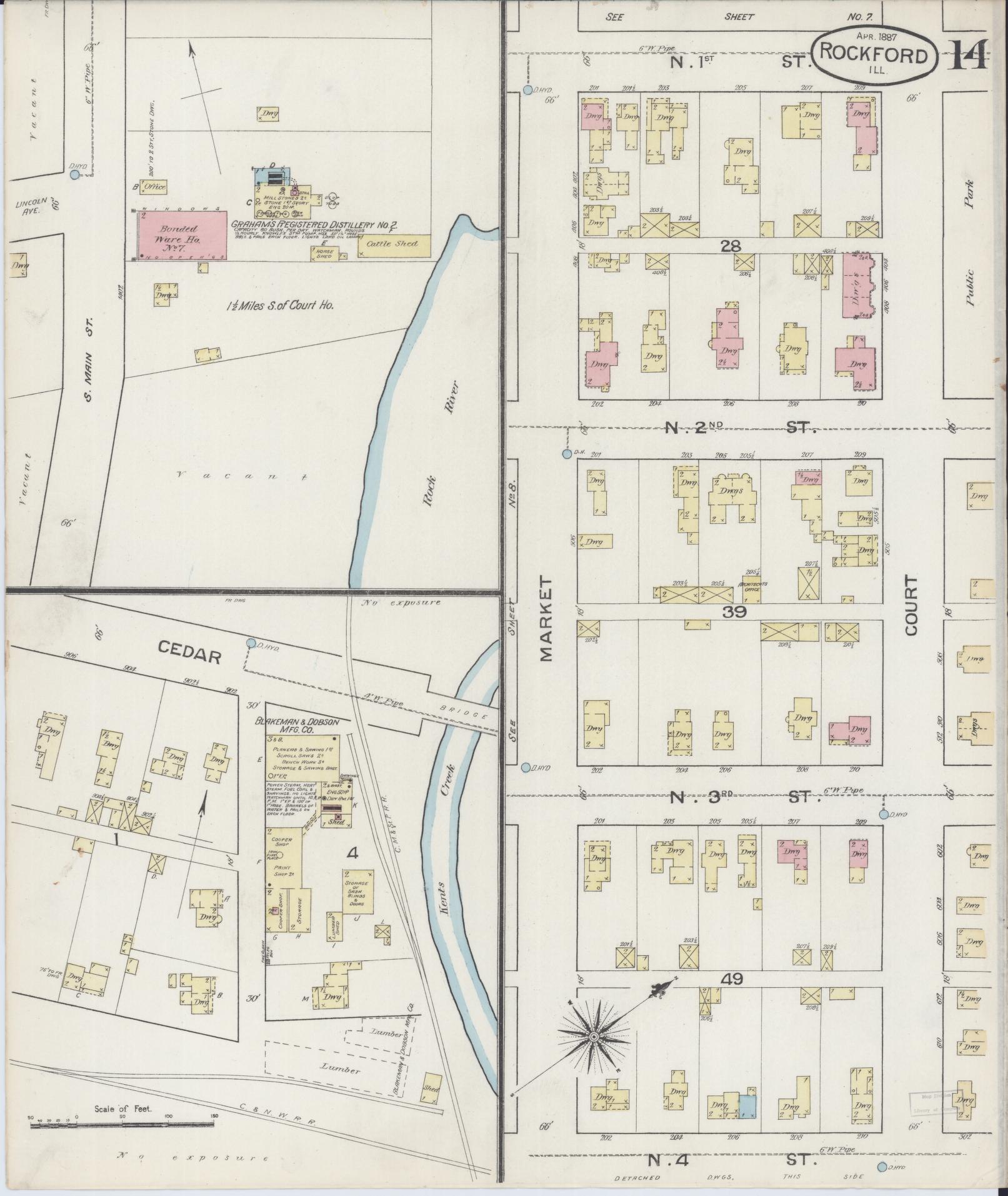 Sanborn Fire Insurance Map from Rockford, Winnebago County, Illinois (1887), Sheet #0014 - Complete Map Set gallery image, historic Sanborn map, vintage wall art, Illinois Illinois