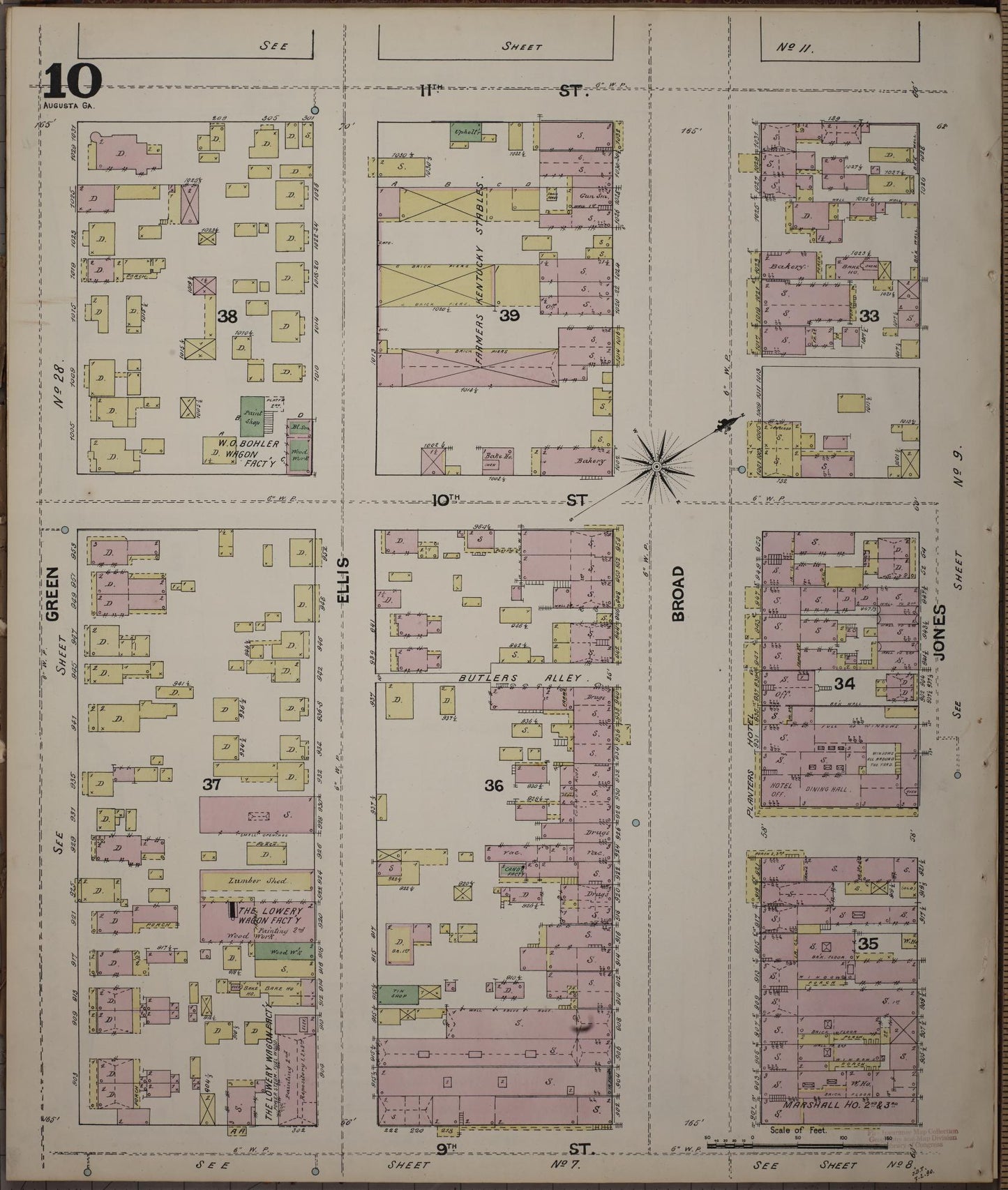 Sanborn Fire Insurance Map from Augusta, Richmond County, Georgia (1890), Sheet #0010 - Complete Map Set gallery image, historic Sanborn map, vintage wall art, Georgia Georgia