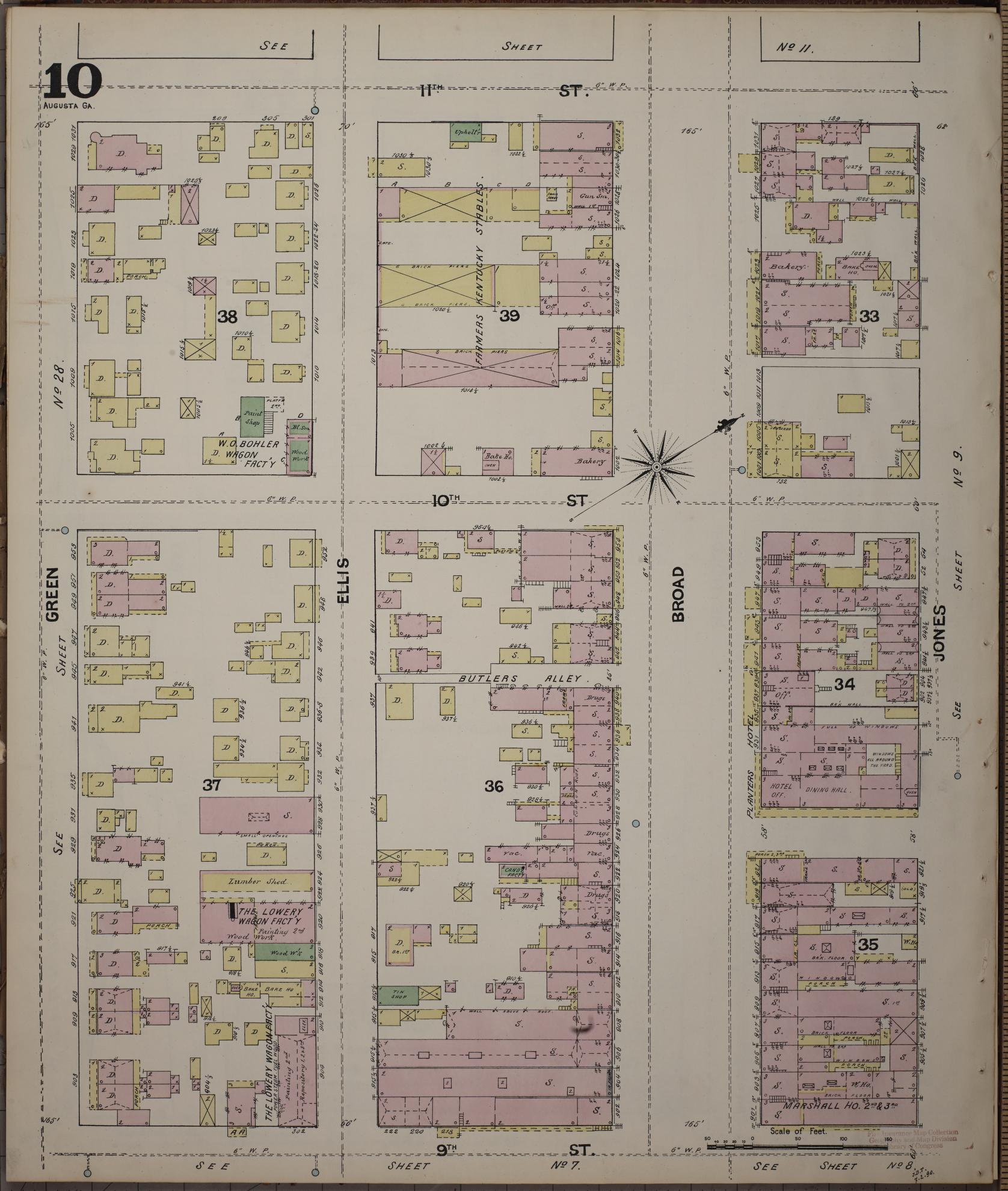 Sanborn Fire Insurance Map from Augusta, Richmond County, Georgia (1890), Sheet #0010 - Complete Map Set gallery image, historic Sanborn map, vintage wall art, Georgia Georgia