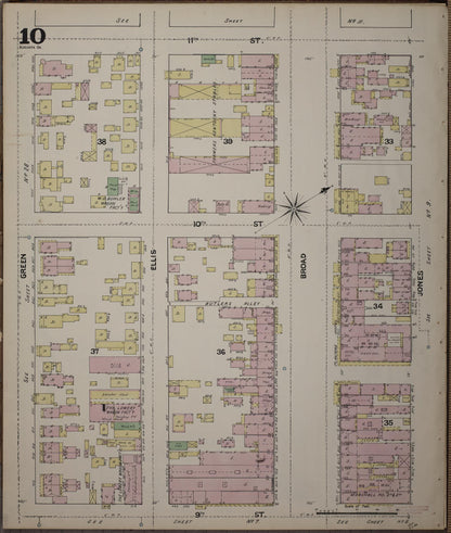 Sanborn Fire Insurance Map from Augusta, Richmond County, Georgia (1890), Sheet #0010 - Complete Map Set gallery image, historic Sanborn map, vintage wall art, Georgia Georgia