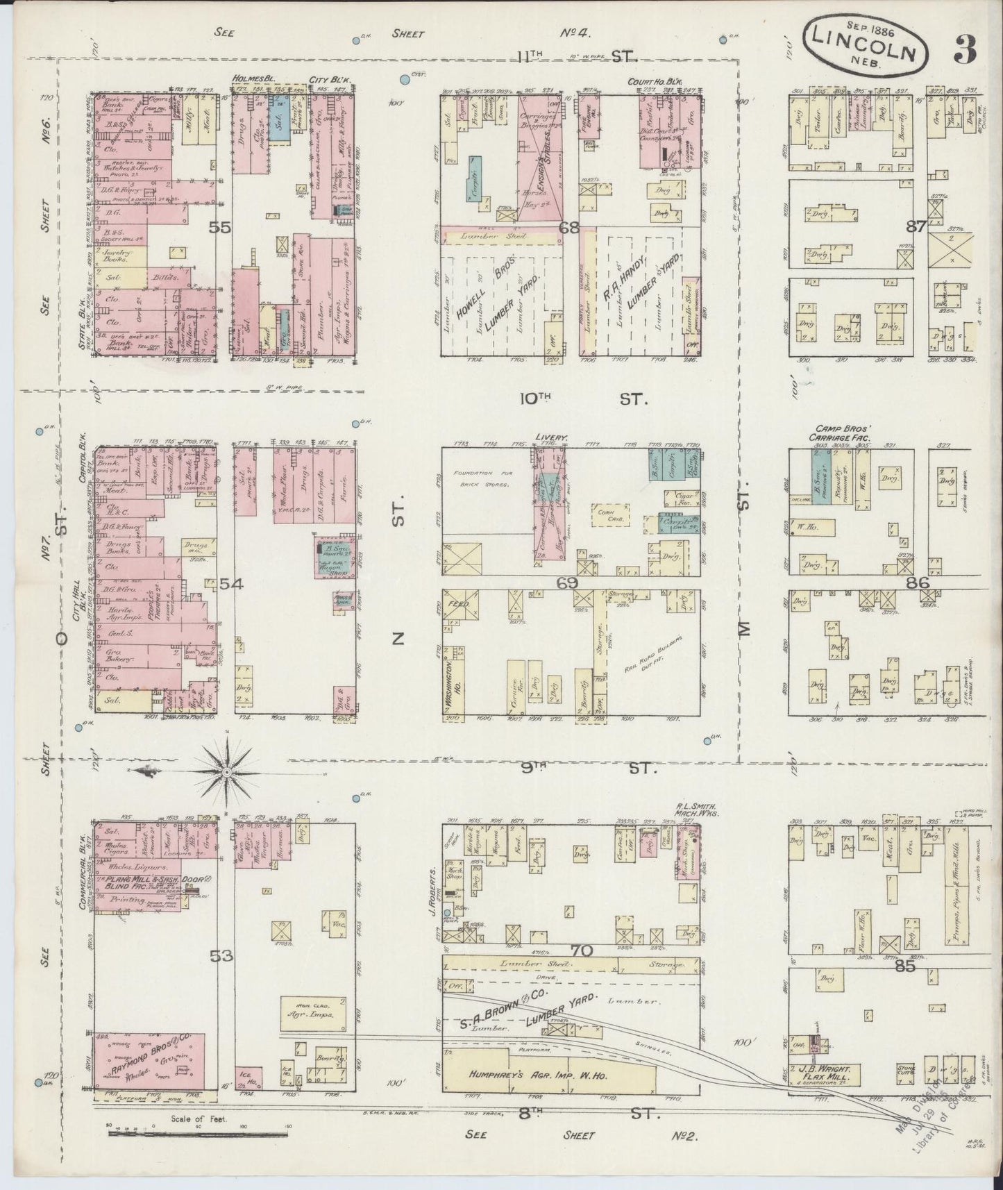 Sanborn Fire Insurance Map from Lincoln, Lancaster County, Nebraska (1886), Sheet #0003 - Complete Map Set gallery image, historic Sanborn map, vintage wall art, Nebraska Nebraska