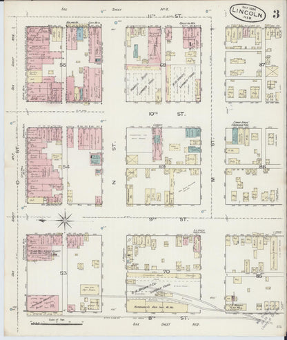 Sanborn Fire Insurance Map from Lincoln, Lancaster County, Nebraska (1886), Sheet #0003 - Complete Map Set gallery image, historic Sanborn map, vintage wall art, Nebraska Nebraska